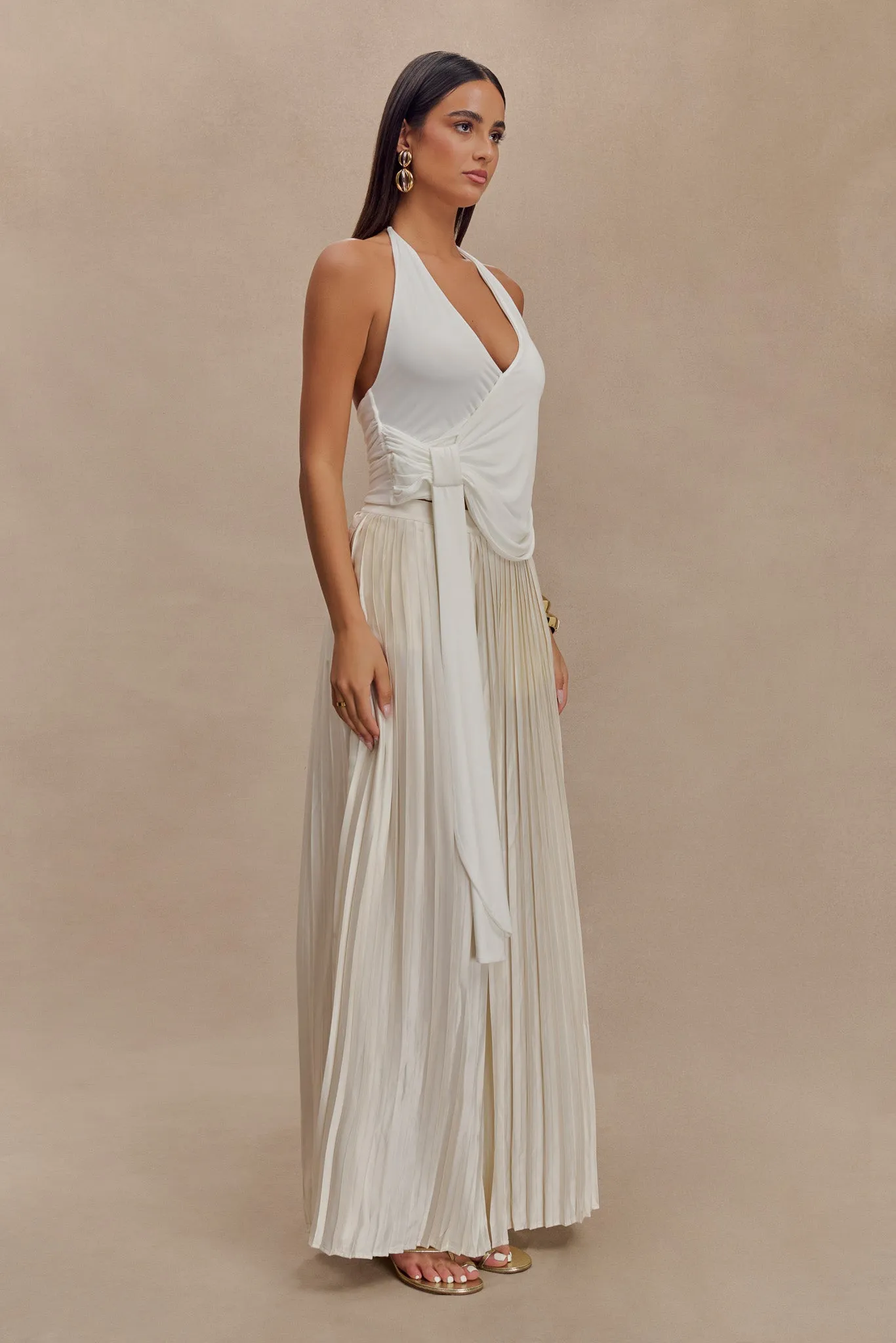 Tyla Draped Slinky Halter Top - White