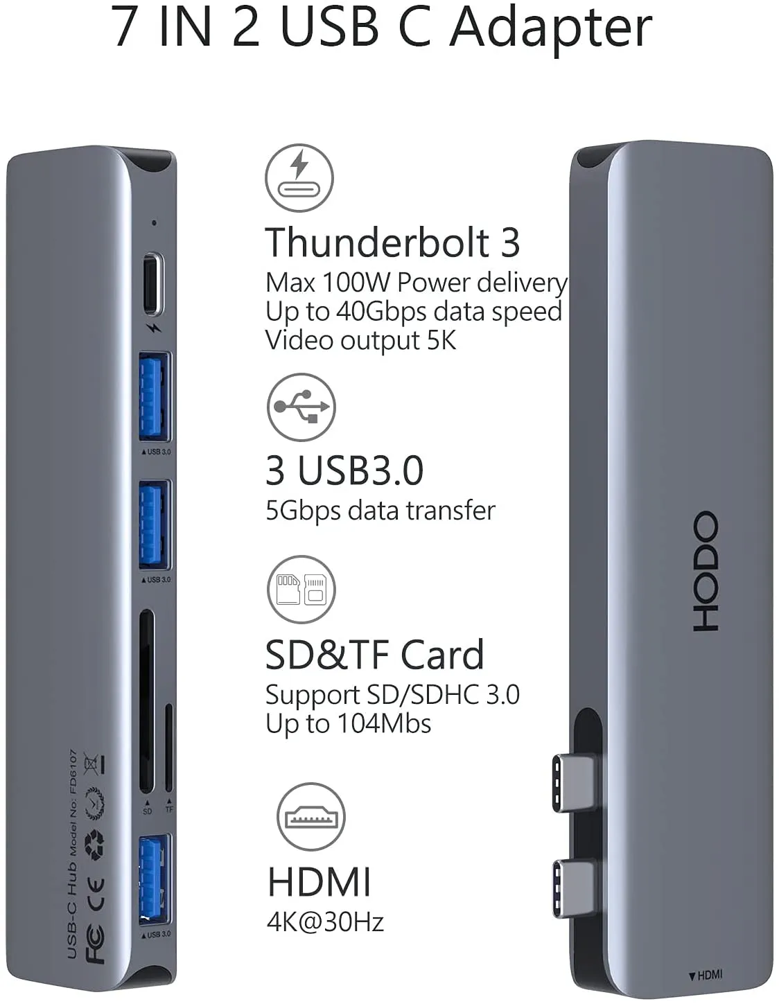 USB C Hub,Adapter for MacBook Air 2020/2019/2018, MacBook Pro Adapter 2017-2020 and Multiport Mac Adapter More with 4K HDMI, 3 USB 3.0 Ports, SD/TF Card Reader, 100W PD
