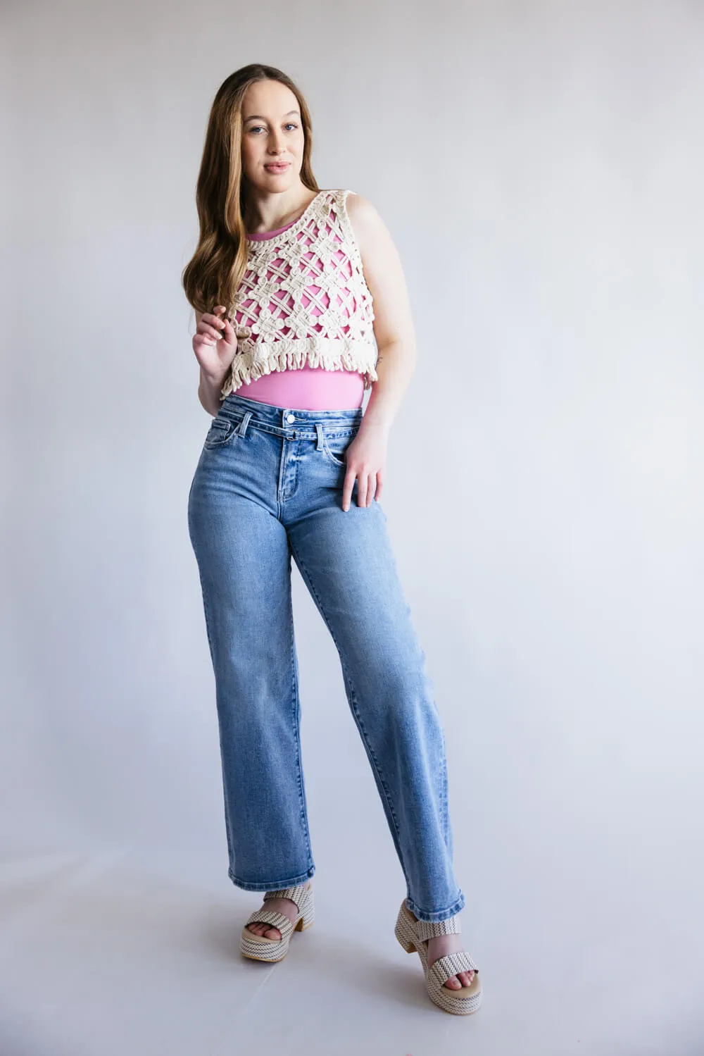 Vervet High Rise Tie Waist Wide Jeans for Women | T6673