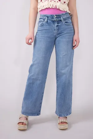 Vervet High Rise Tie Waist Wide Jeans for Women | T6673