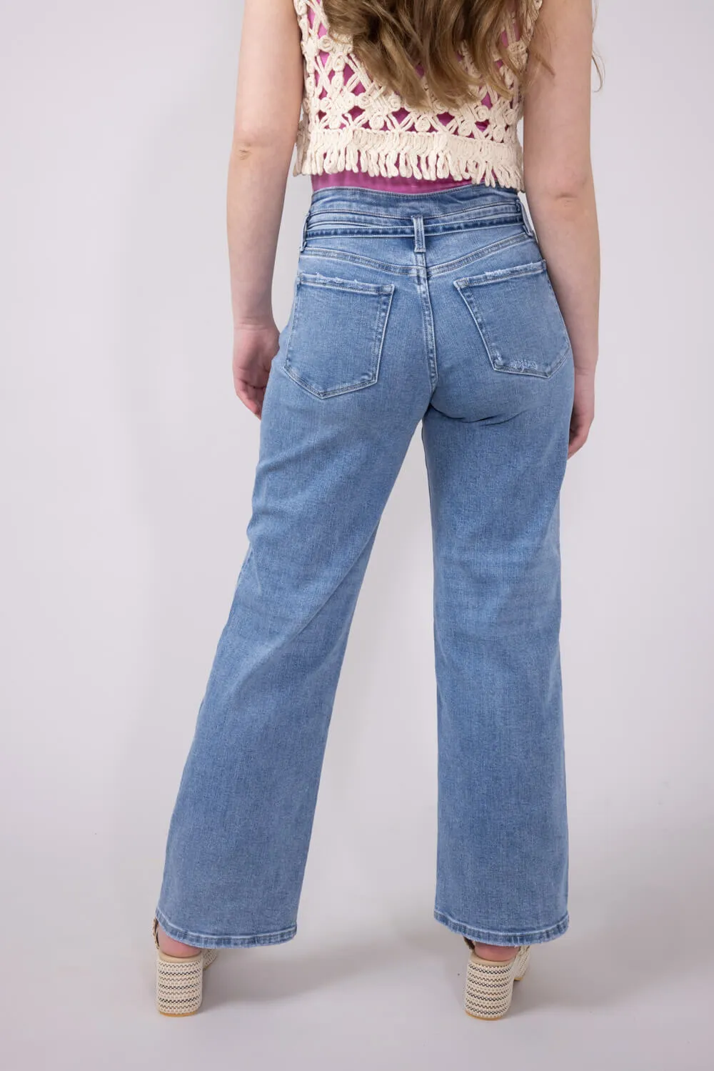 Vervet High Rise Tie Waist Wide Jeans for Women | T6673