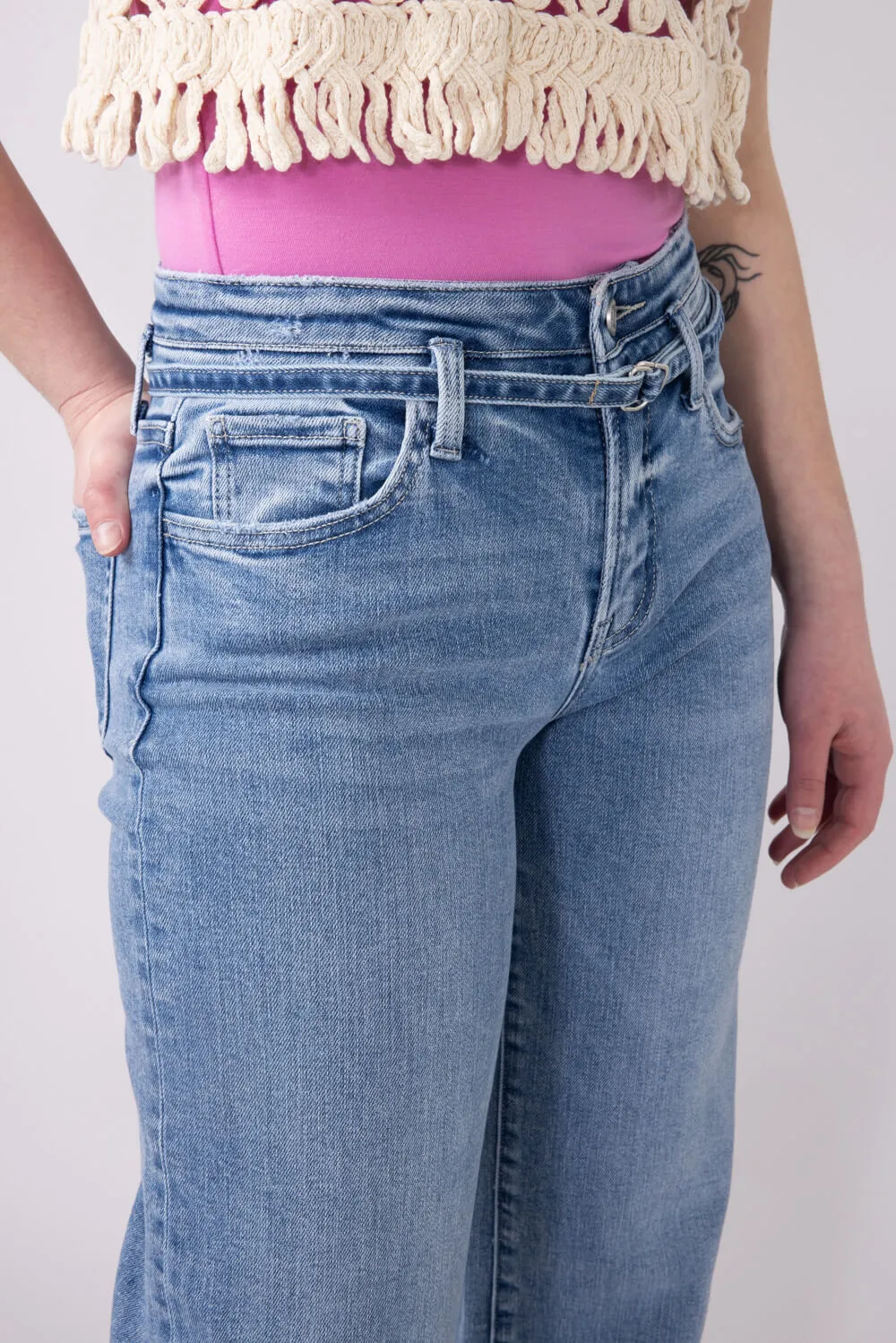Vervet High Rise Tie Waist Wide Jeans for Women | T6673