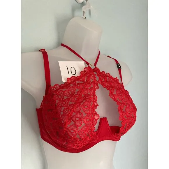 Victoria's Secret Dream Angels Bra 34DD Red Hearts Lace