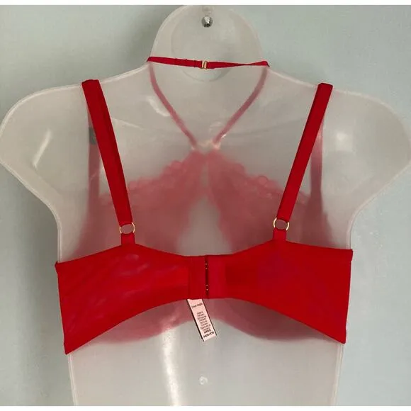 Victoria's Secret Dream Angels Bra 34DD Red Hearts Lace