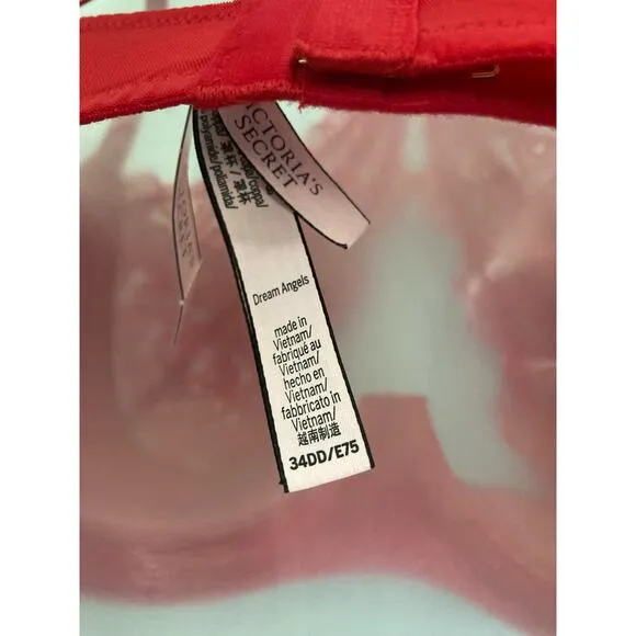 Victoria's Secret Dream Angels Bra 34DD Red Hearts Lace