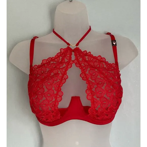 Victoria's Secret Dream Angels Bra 34DD Red Hearts Lace