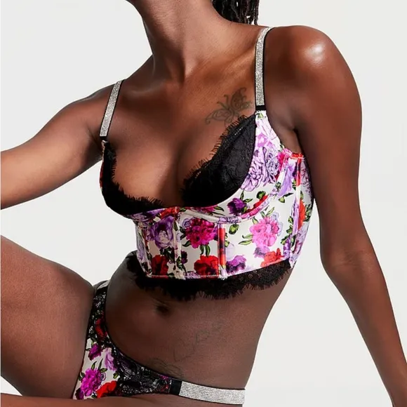 Victoria’s Secret Very Sexy Floral Satin Shine Strap Quarter-Cup Corset Top 34B