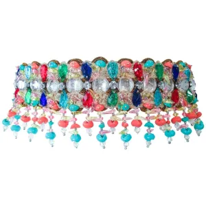 VINTAGE Circa 1960s Colorful Jeweled Fringe Belt Size Small