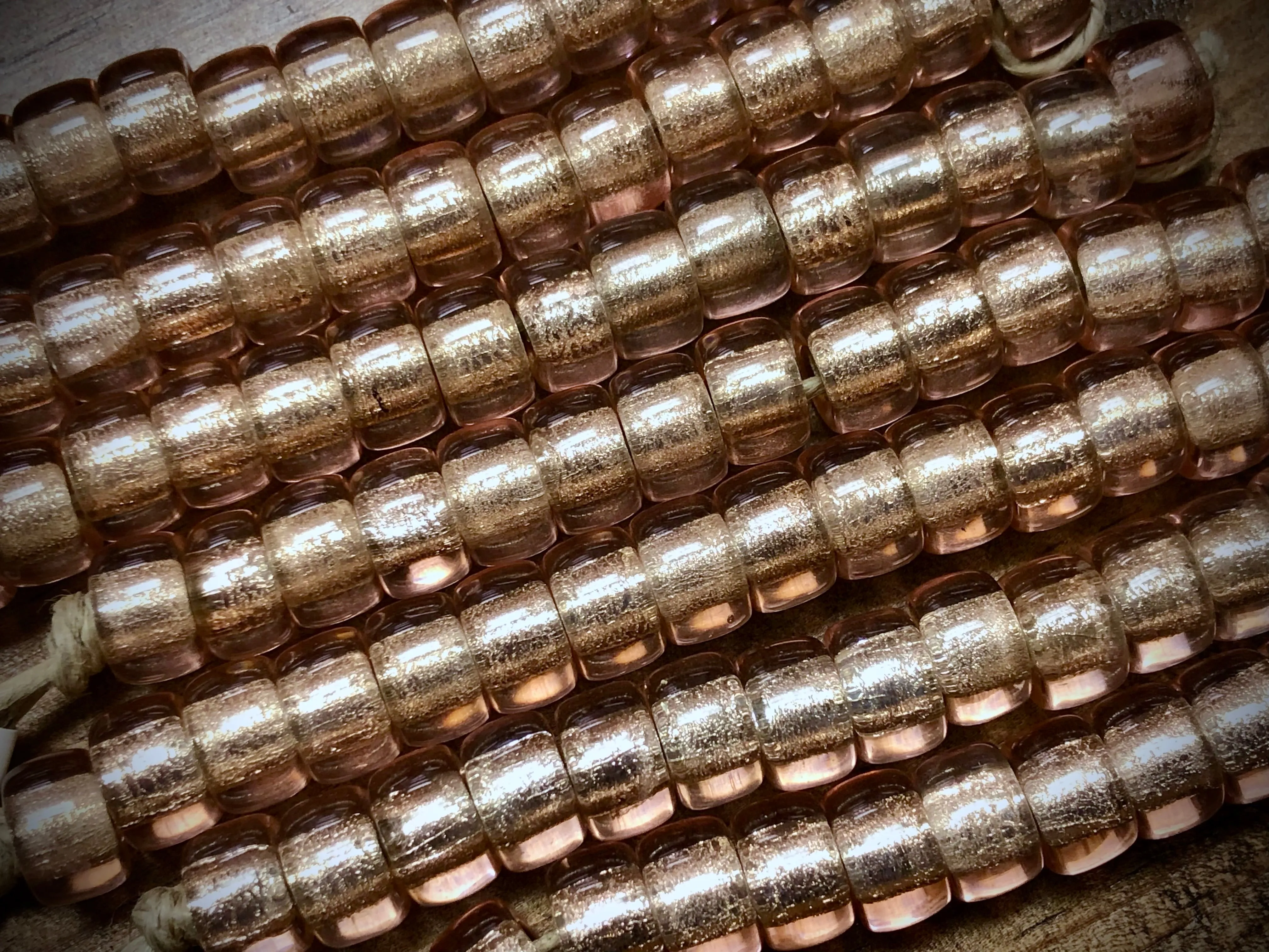 Vintage Czech Glass Pony Beads - Pink with Silver Foil - 3.5"
