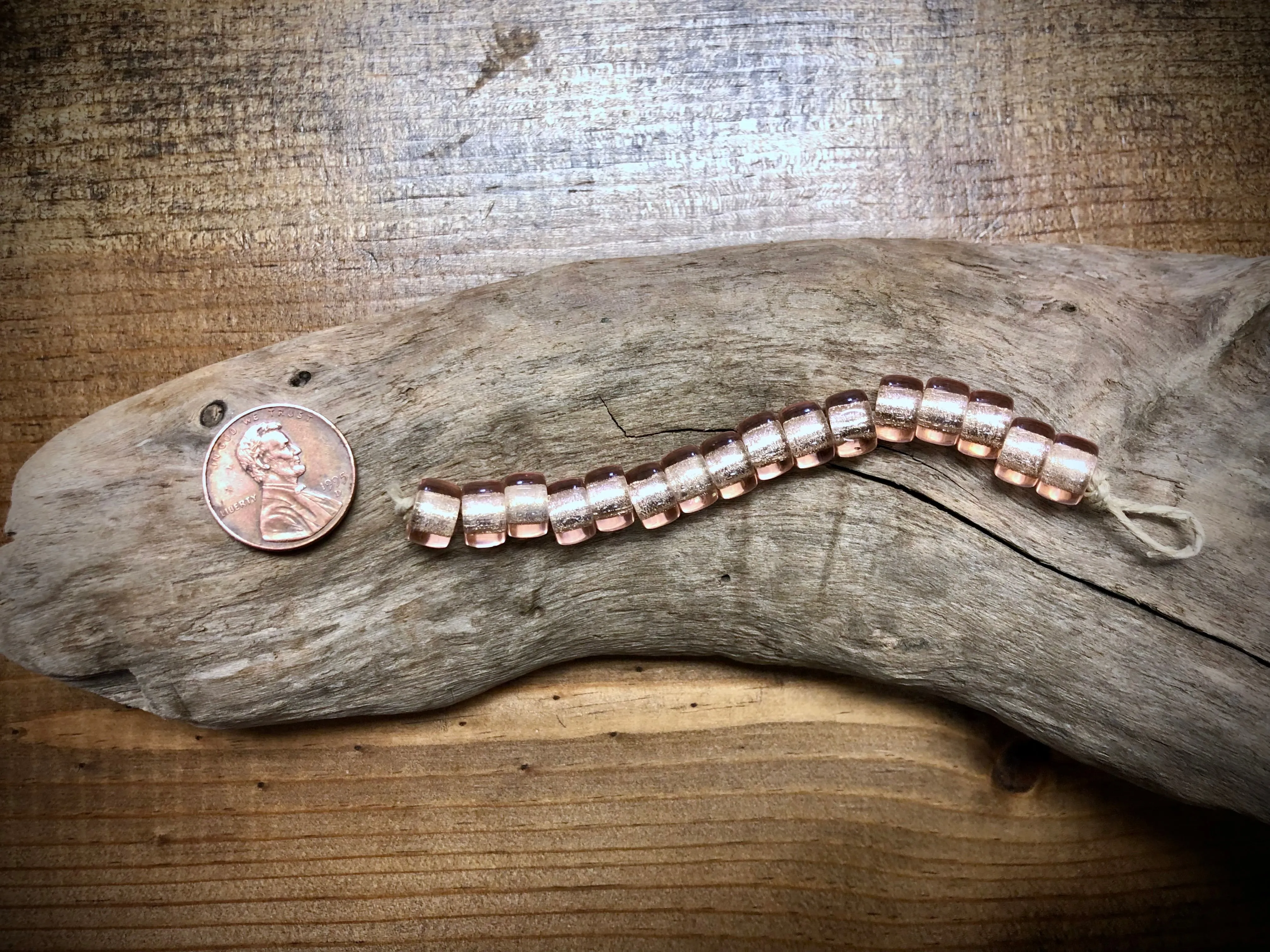 Vintage Czech Glass Pony Beads - Pink with Silver Foil - 3.5"