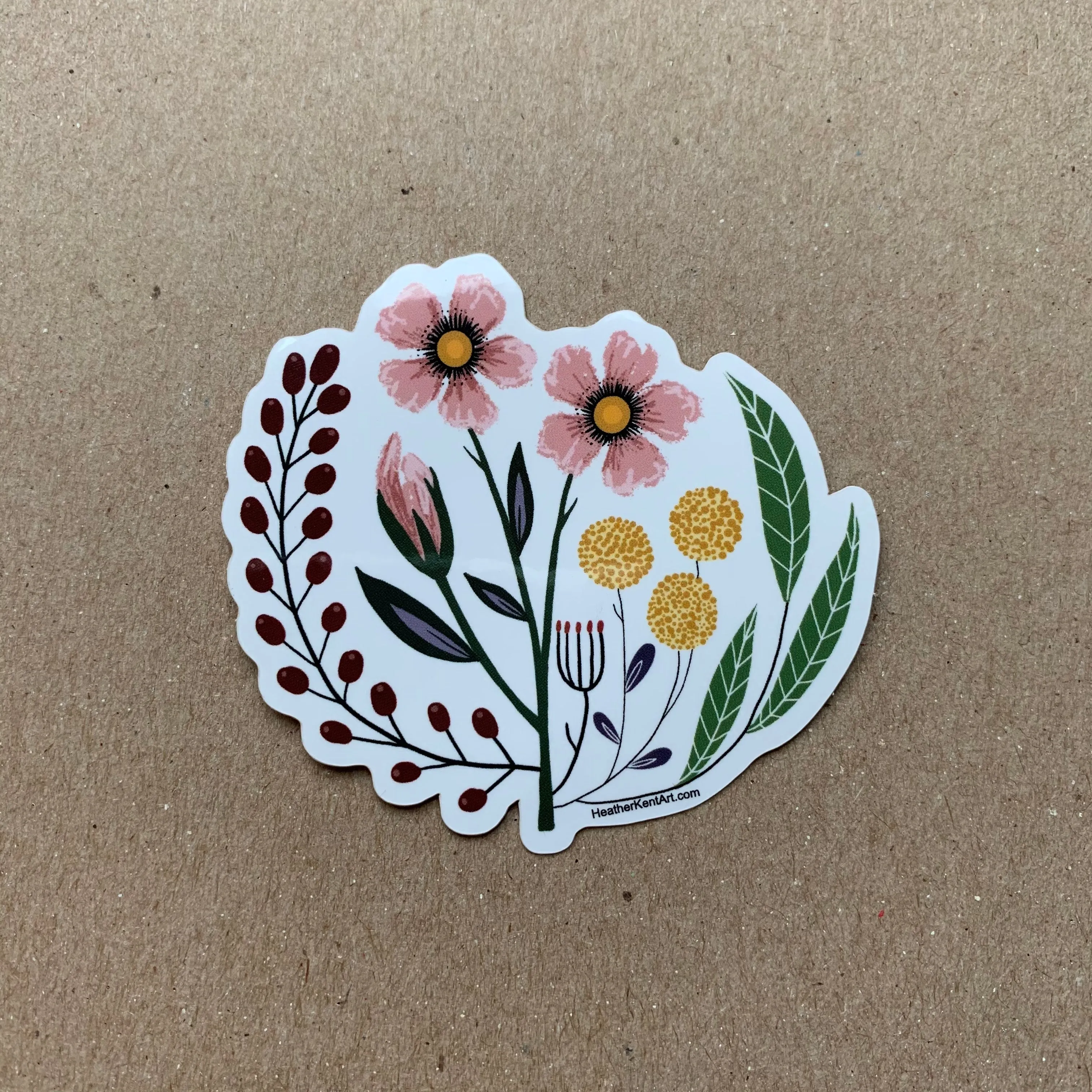 Vintage Florals, Pink Petals, Vinyl Sticker, 3 inch, FREE SHIPPING
