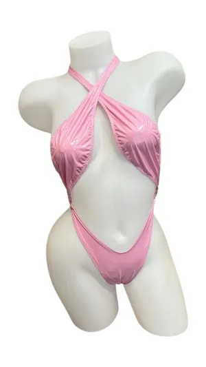 Vinyl Criss Cross Sling Shot - Baby Pink