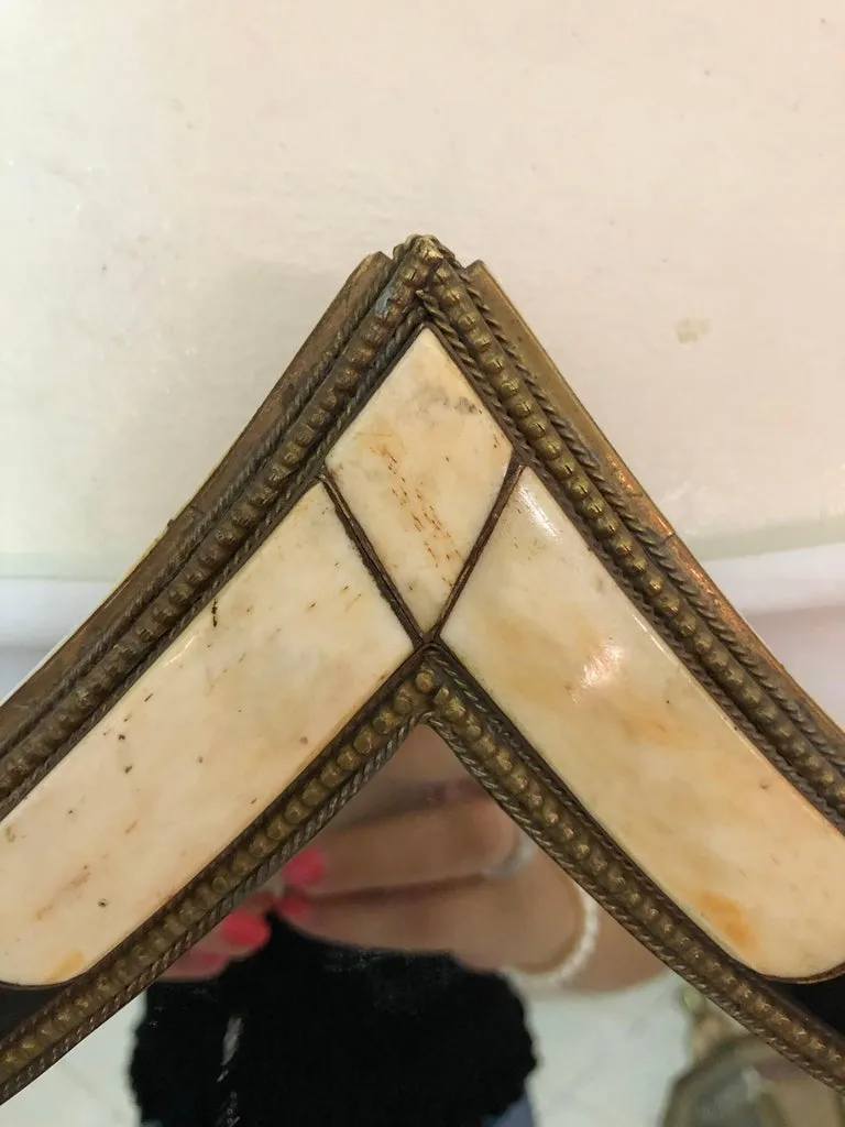 Wall or Vanity Mirror, Natural Camel Bone & Brass Inlay