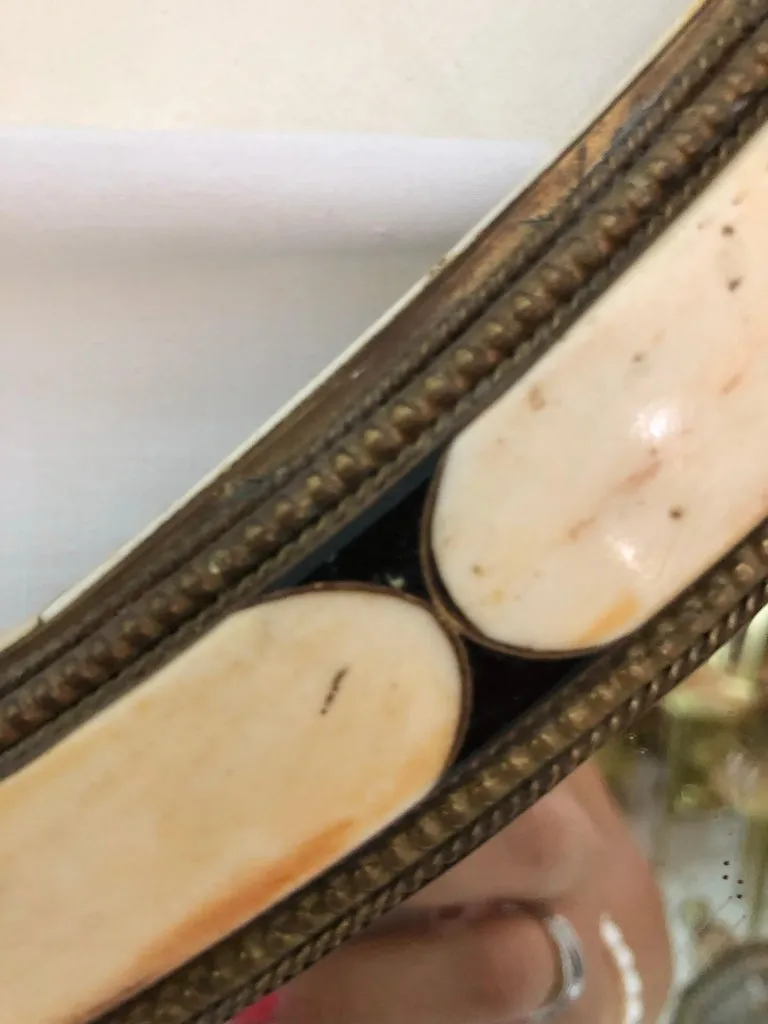 Wall or Vanity Mirror, Natural Camel Bone & Brass Inlay
