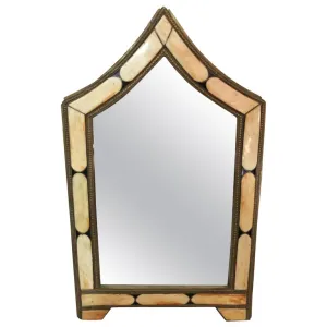 Wall or Vanity Mirror, Natural Camel Bone & Brass Inlay