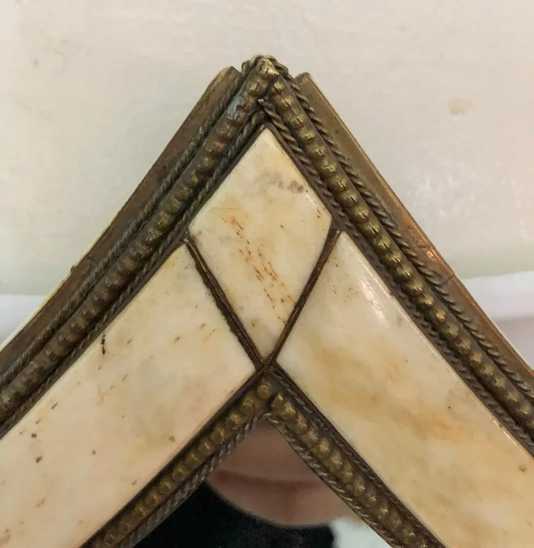 Wall or Vanity Mirror, Natural Camel Bone & Brass Inlay