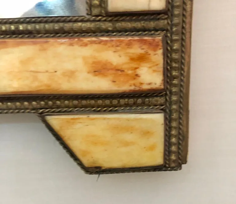 Wall or Vanity Mirror, Natural Camel Bone & Brass Inlay