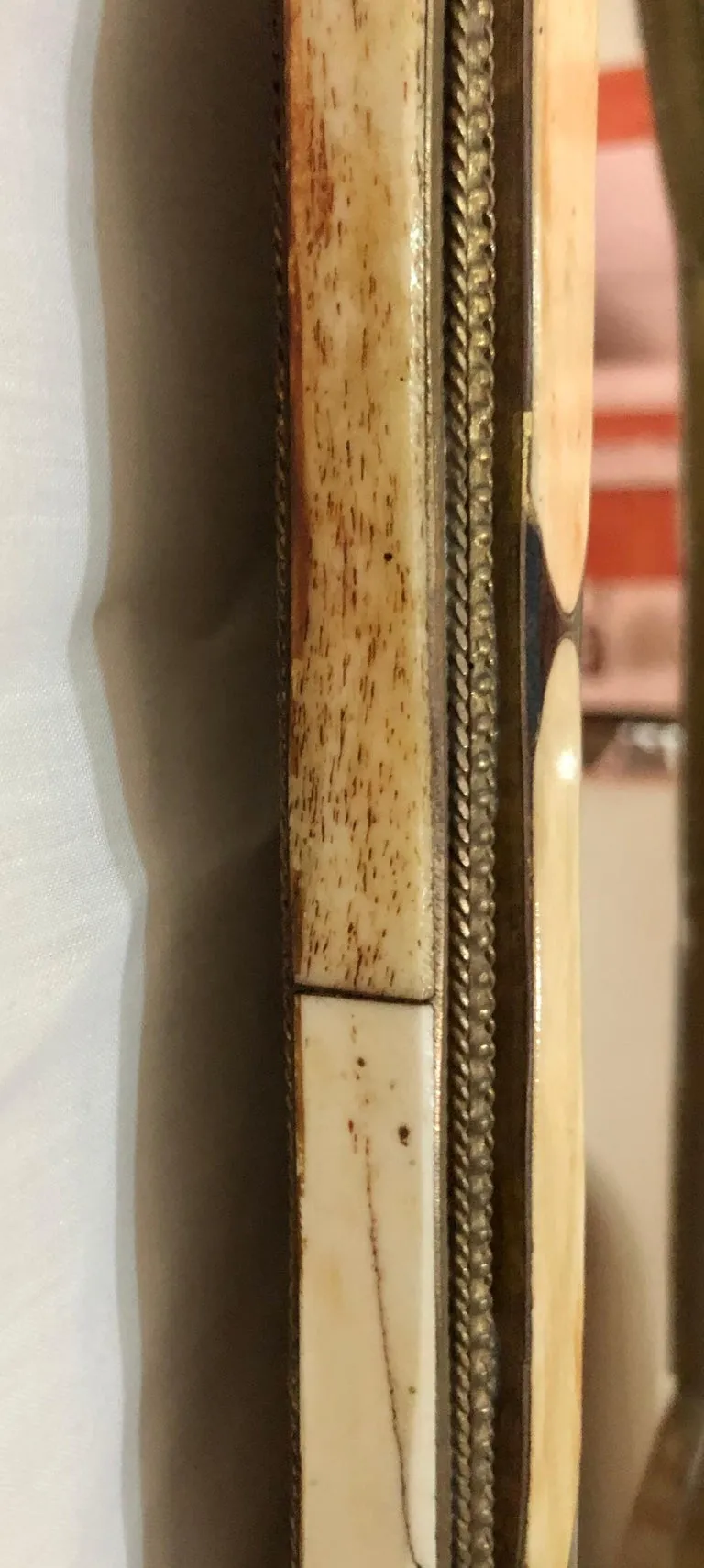 Wall or Vanity Mirror, Natural Camel Bone & Brass Inlay