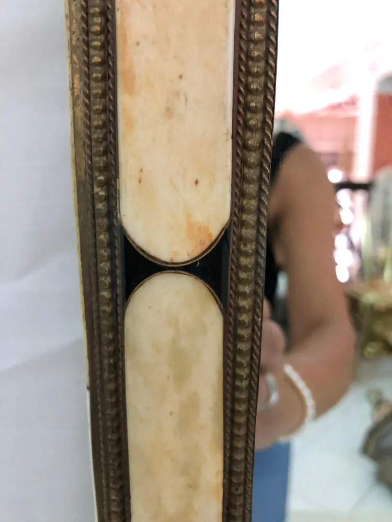 Wall or Vanity Mirror, Natural Camel Bone & Brass Inlay