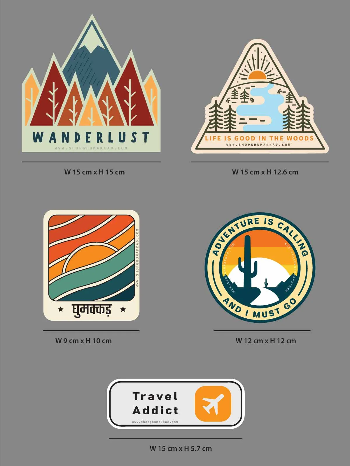 Wanderlust | Combo of 5 Bike/ Laptop/ Car Stickers