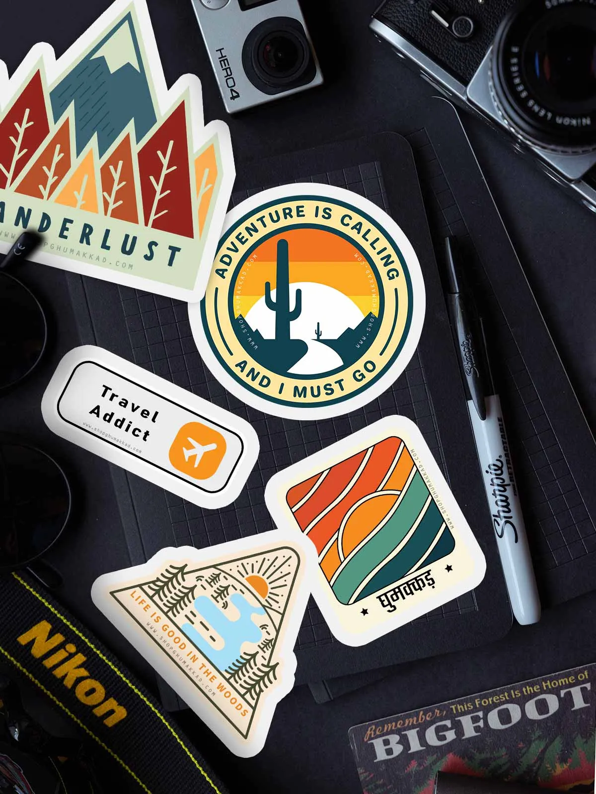 Wanderlust | Combo of 5 Bike/ Laptop/ Car Stickers