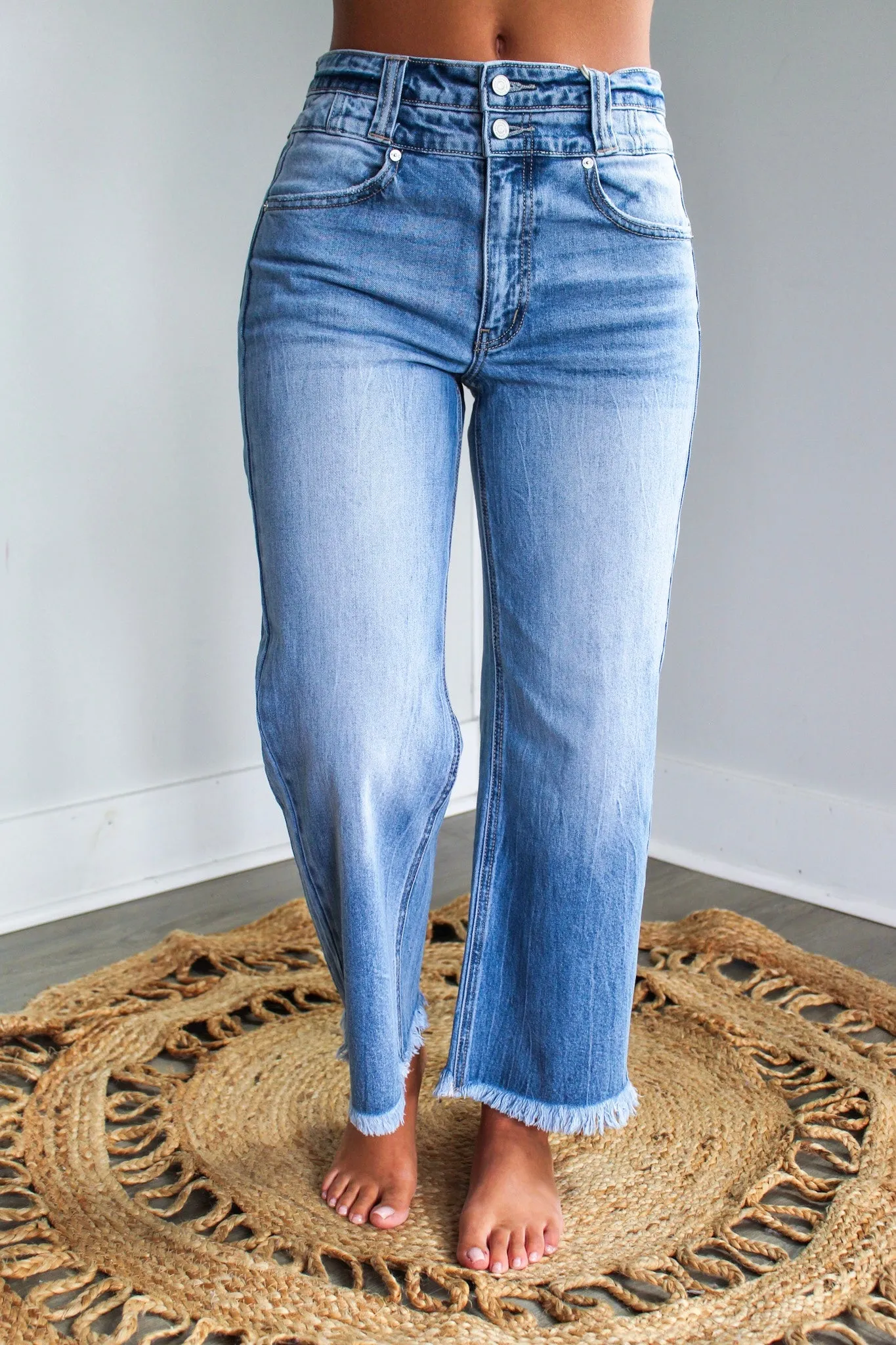 Wayne Double Button Wide Leg • Light Wash