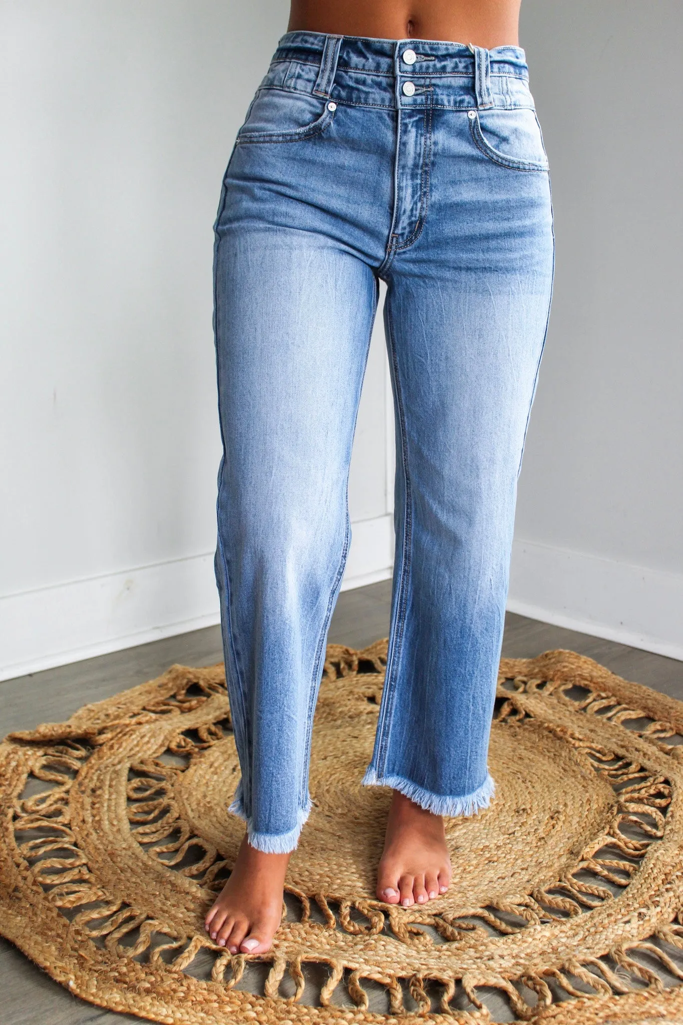 Wayne Double Button Wide Leg • Light Wash