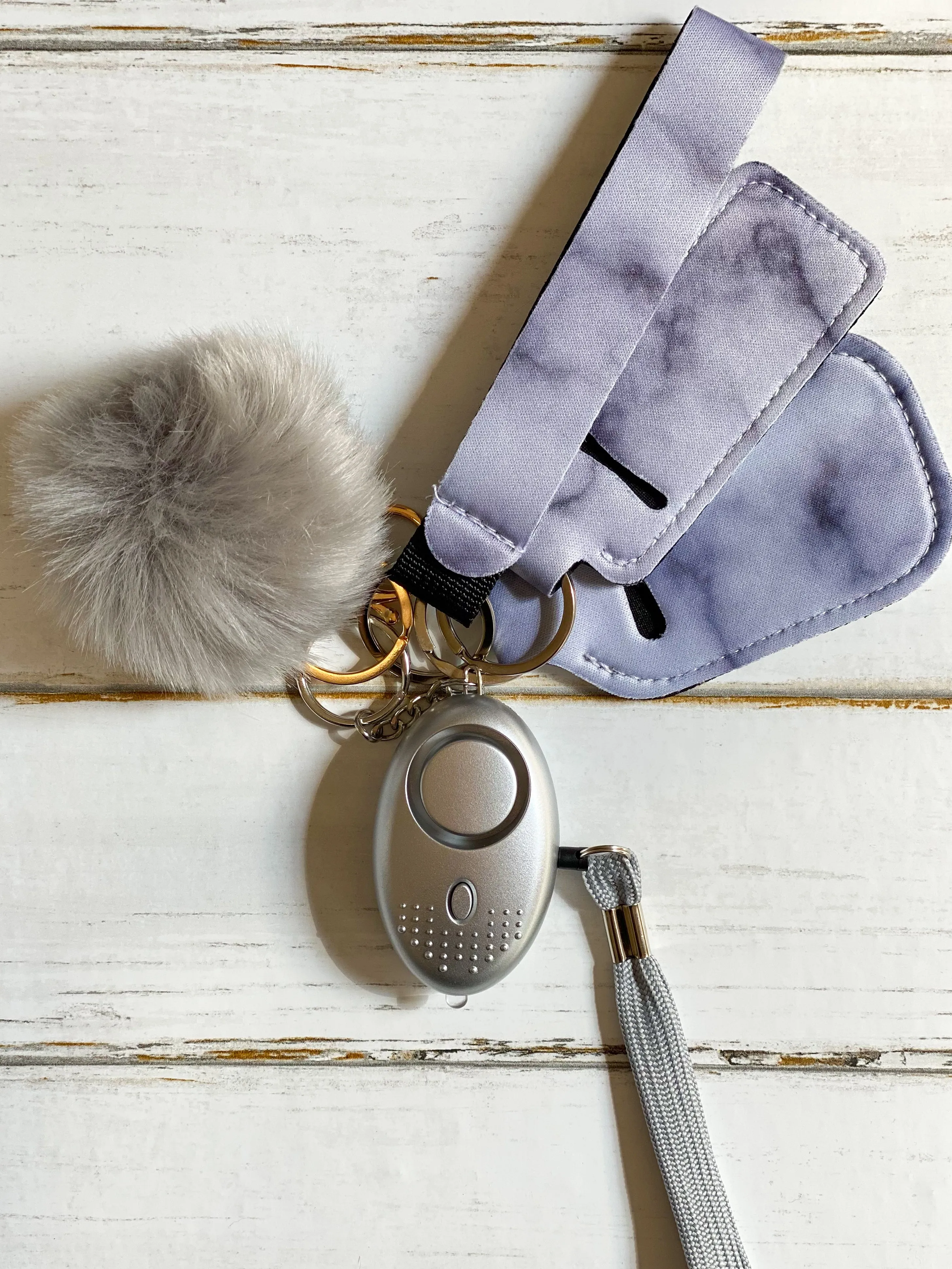 White Marble Safety 5 Piece Keychain