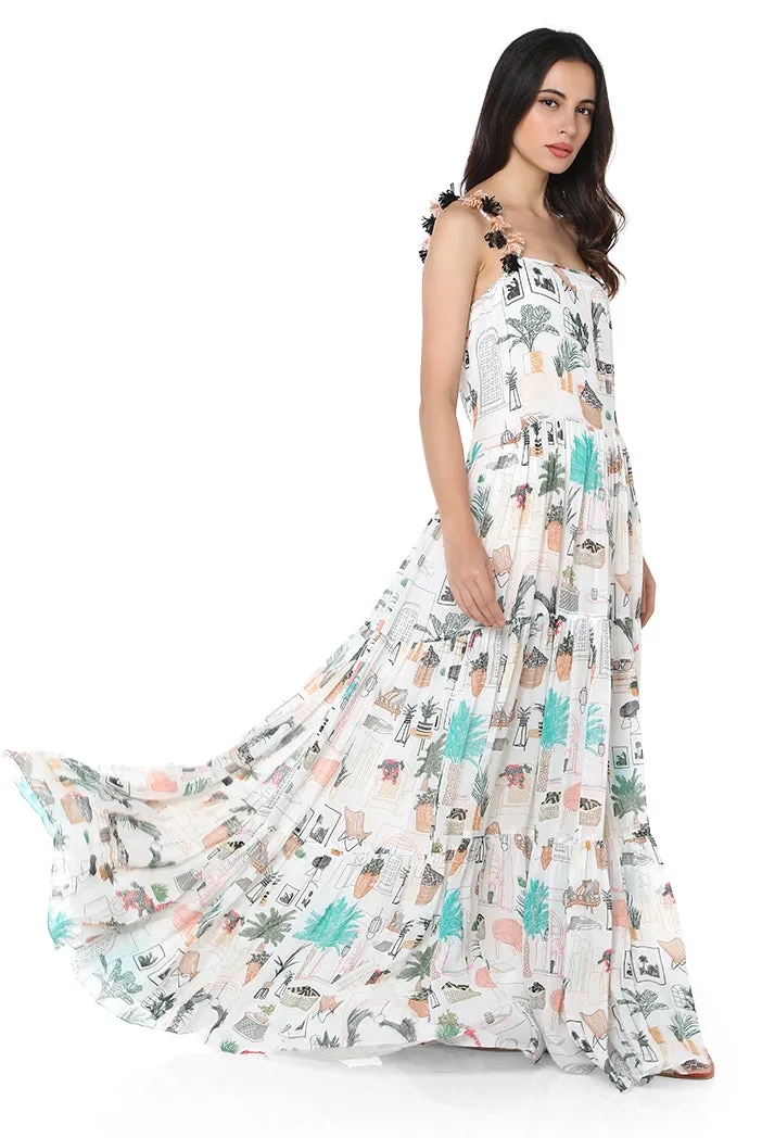 WHITE PRINTED MAXI