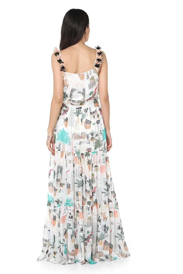 WHITE PRINTED MAXI