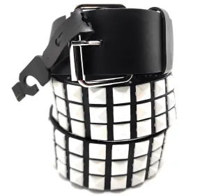 White Studs on Black Pyramid Studded Belt Chrome Hardware Punk