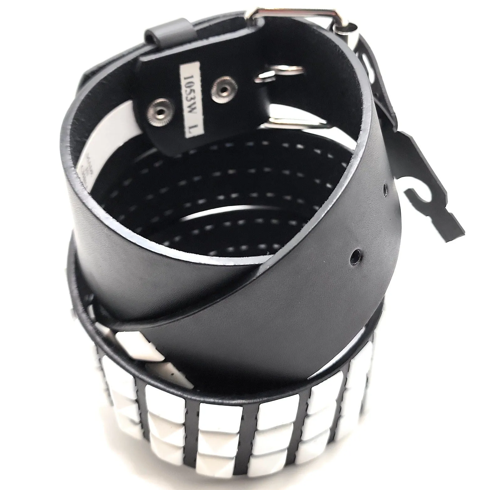 White Studs on Black Pyramid Studded Belt Chrome Hardware Punk