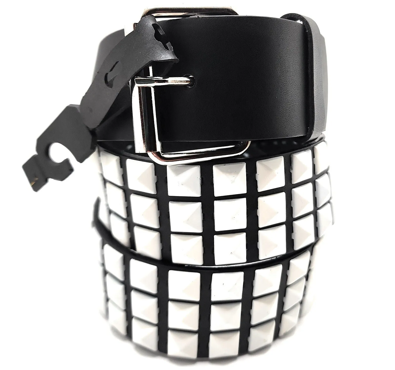 White Studs on Black Pyramid Studded Belt Chrome Hardware Punk