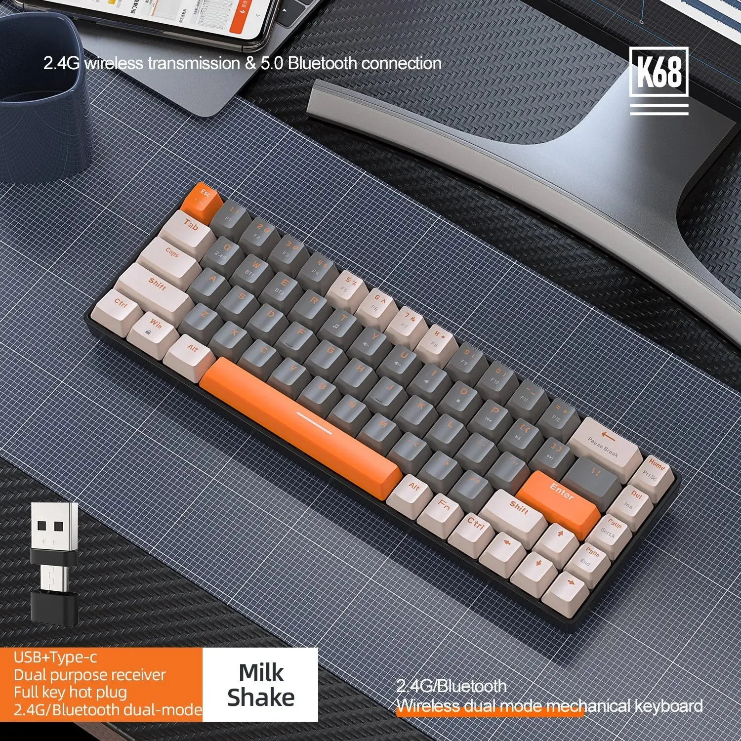 Wireless Mechanical Keyboard Bluetooth Dual Mode Hot-Swappable Mini