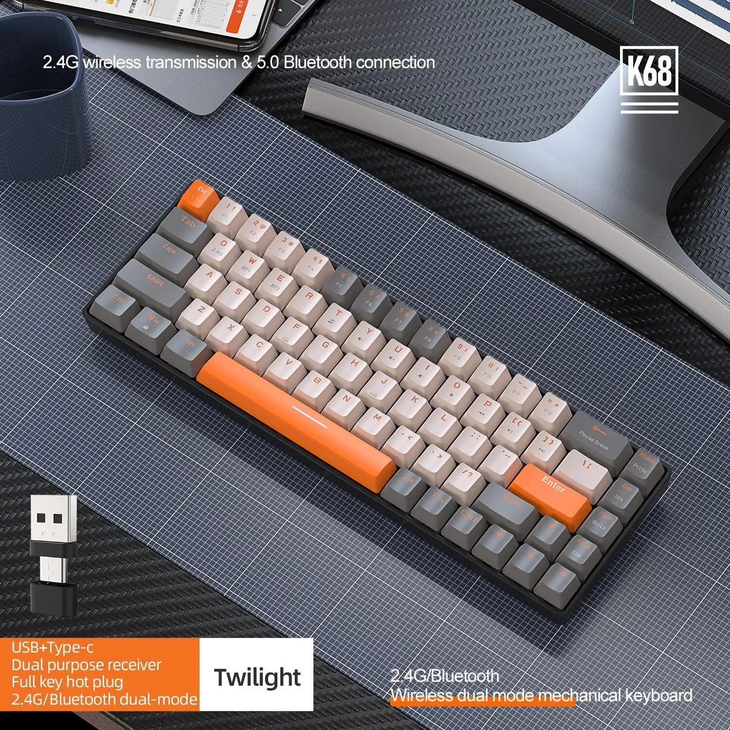 Wireless Mechanical Keyboard Bluetooth Dual Mode Hot-Swappable Mini