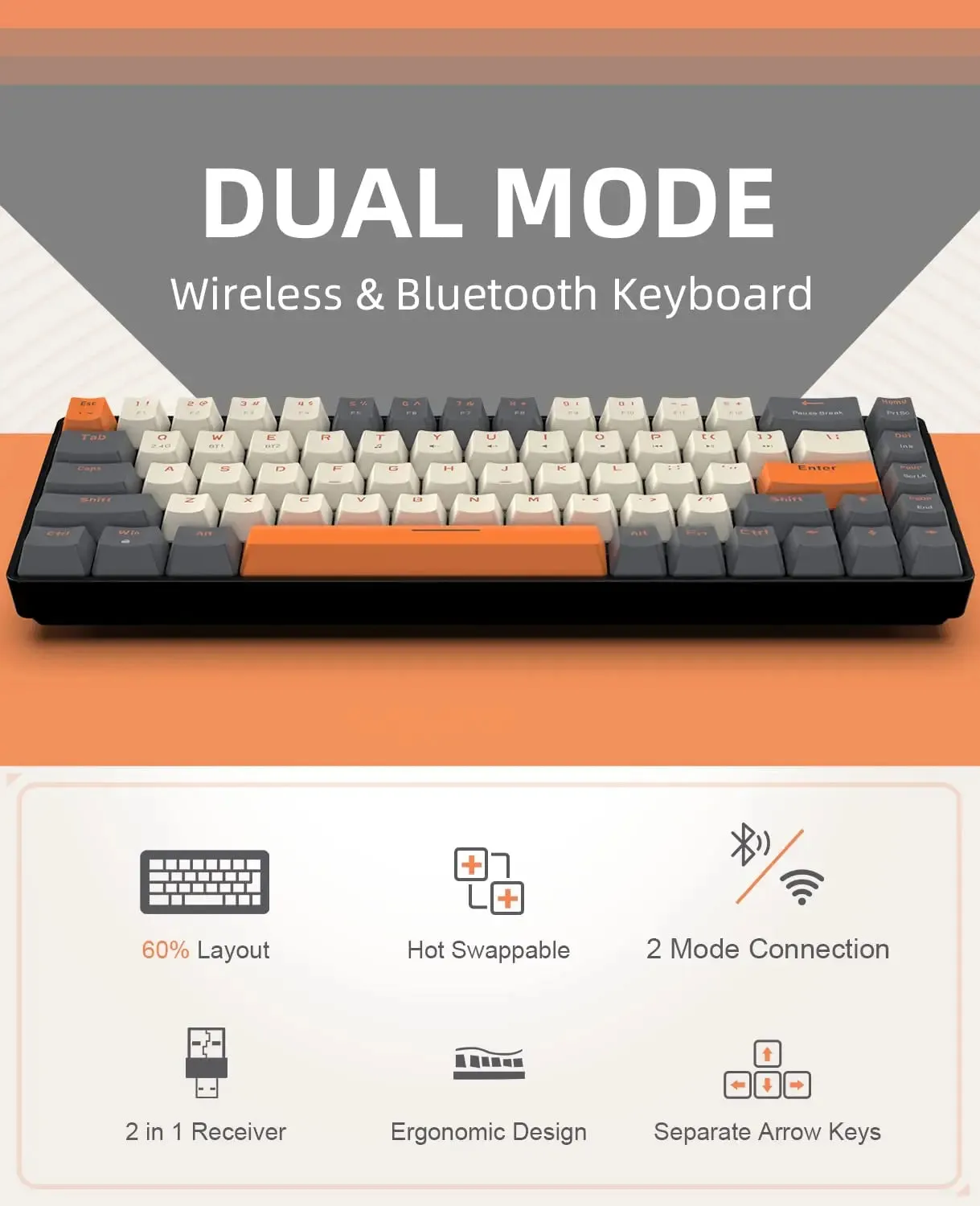 Wireless Mechanical Keyboard Bluetooth Dual Mode Hot-Swappable Mini