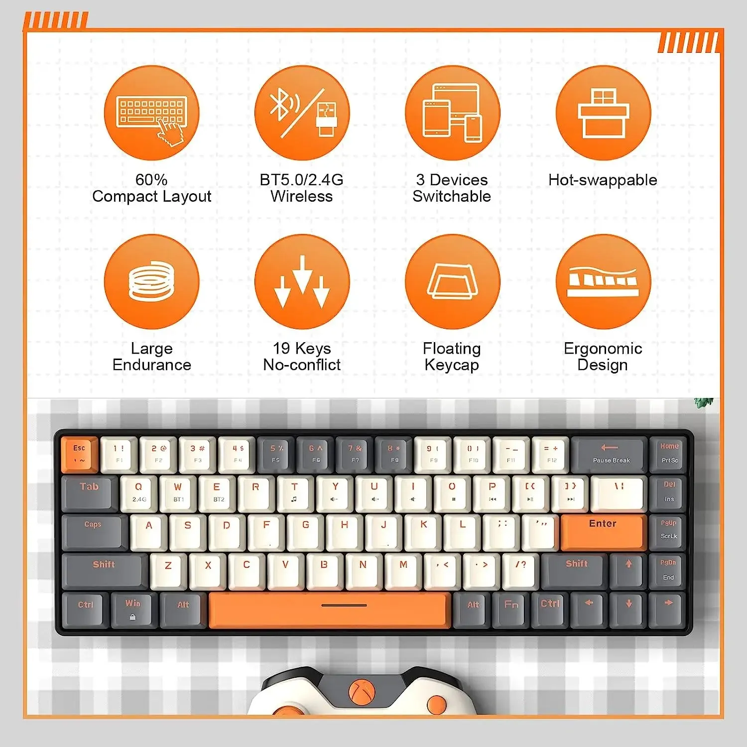 Wireless Mechanical Keyboard Bluetooth Dual Mode Hot-Swappable Mini
