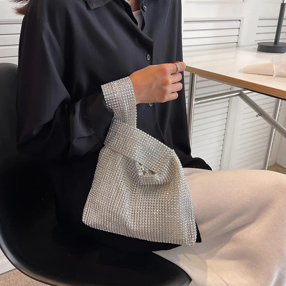 Women Fashion Sequin Bag Solid Color Rhinestone Shinny Clutch Bag Versatile Sparkly Evening Bags Female Evening Party Handbag