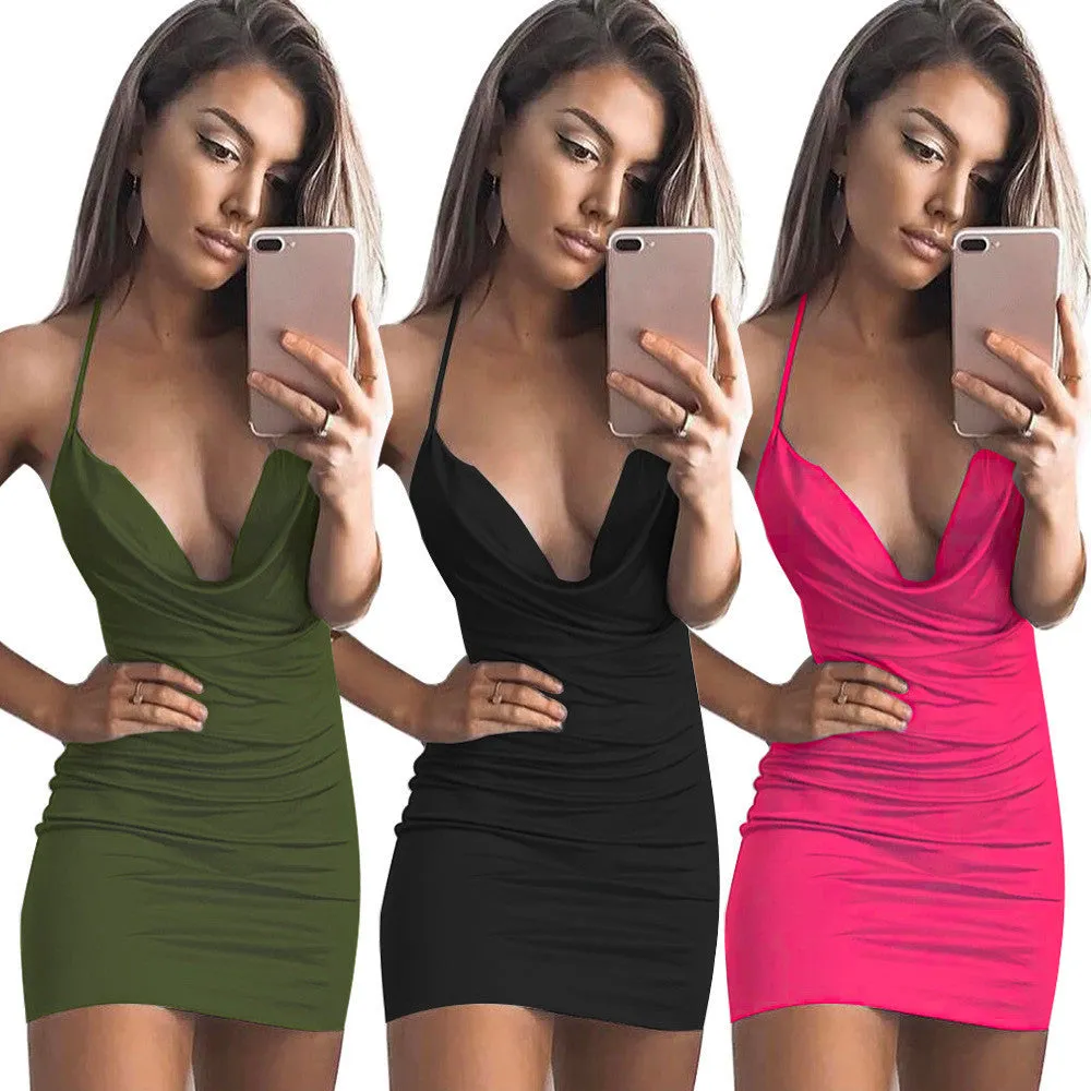 Women Sexy Sleeveless Sling Backless Bandage Evening Workwear/ Party Dress