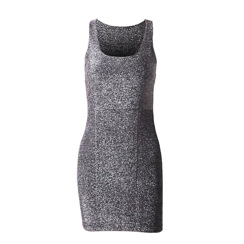 Women Sexy Sling Silver Dress