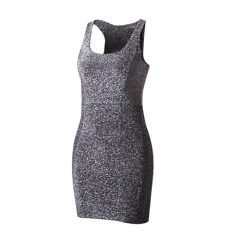 Women Sexy Sling Silver Dress