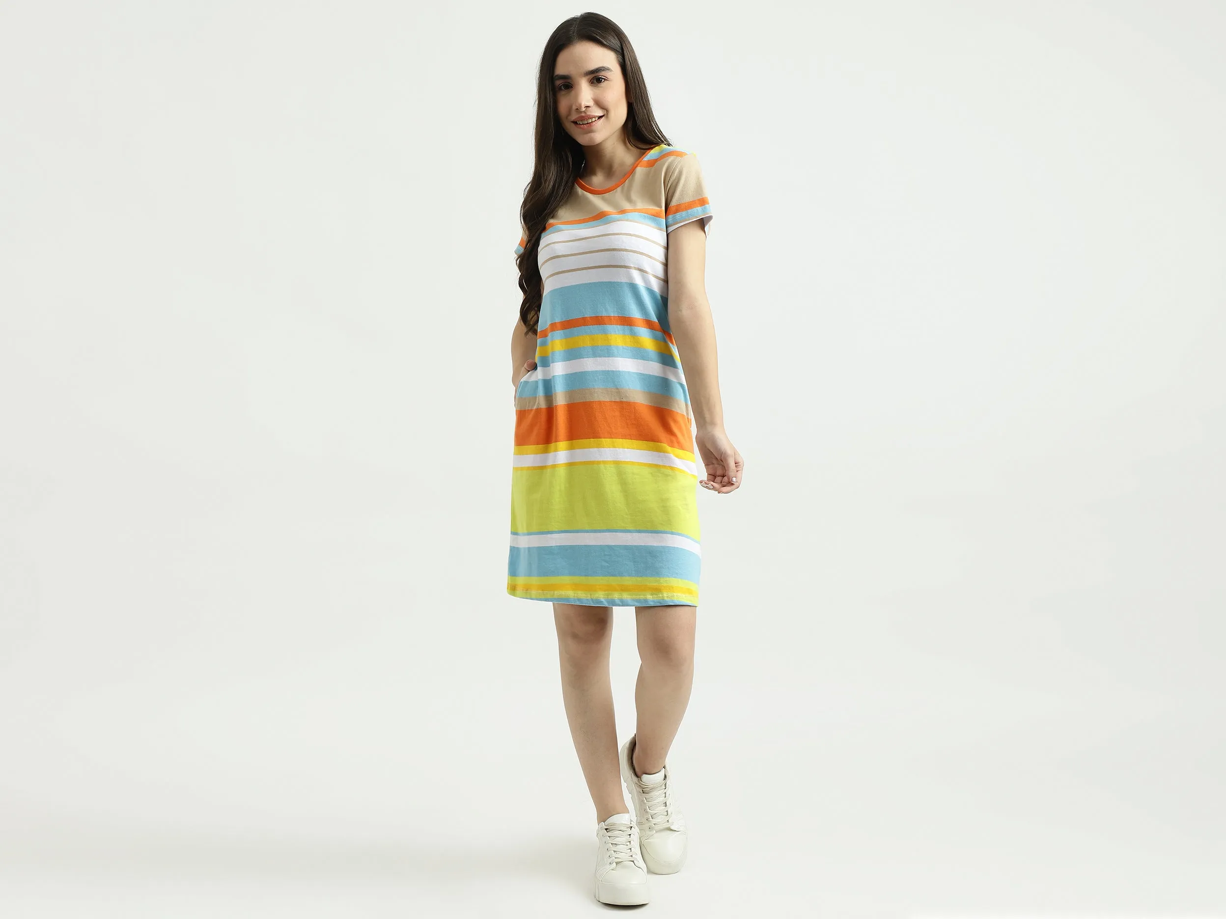 Women Striped Round Neck Dress