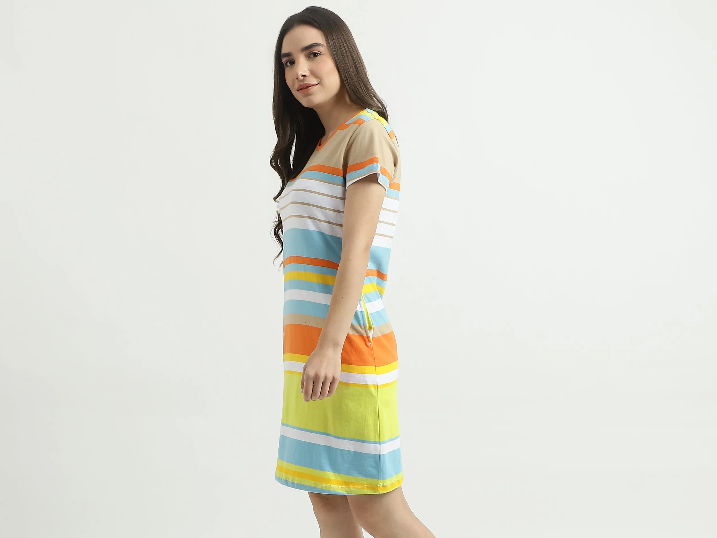 Women Striped Round Neck Dress
