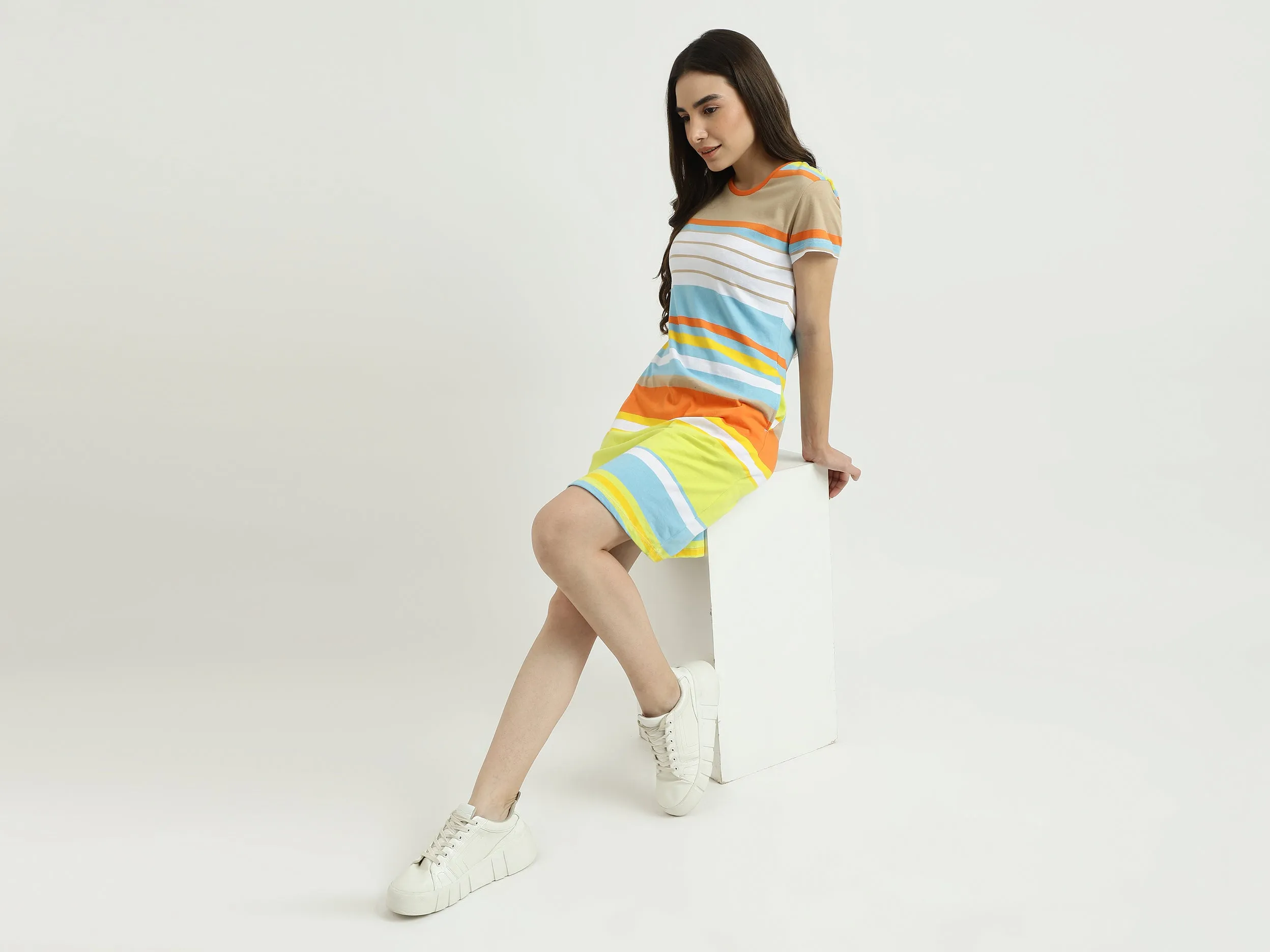 Women Striped Round Neck Dress
