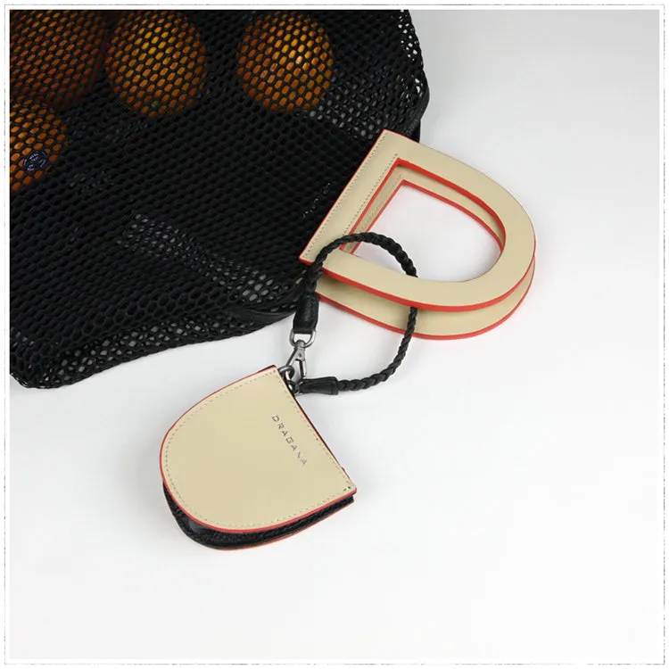 Womens Beige&Black Leather Coin Zip Wallet with Leather Chain Leather Zip Wristlet Purse for Ladies