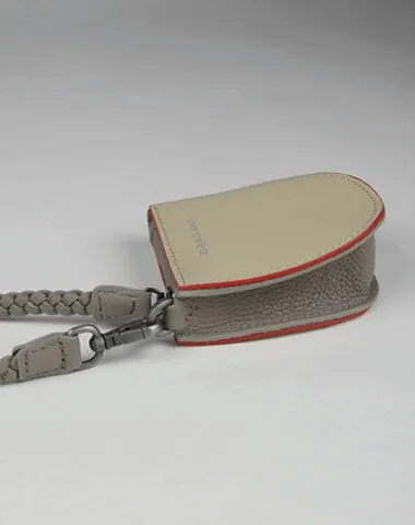 Womens Beige&Black Leather Coin Zip Wallet with Leather Chain Leather Zip Wristlet Purse for Ladies