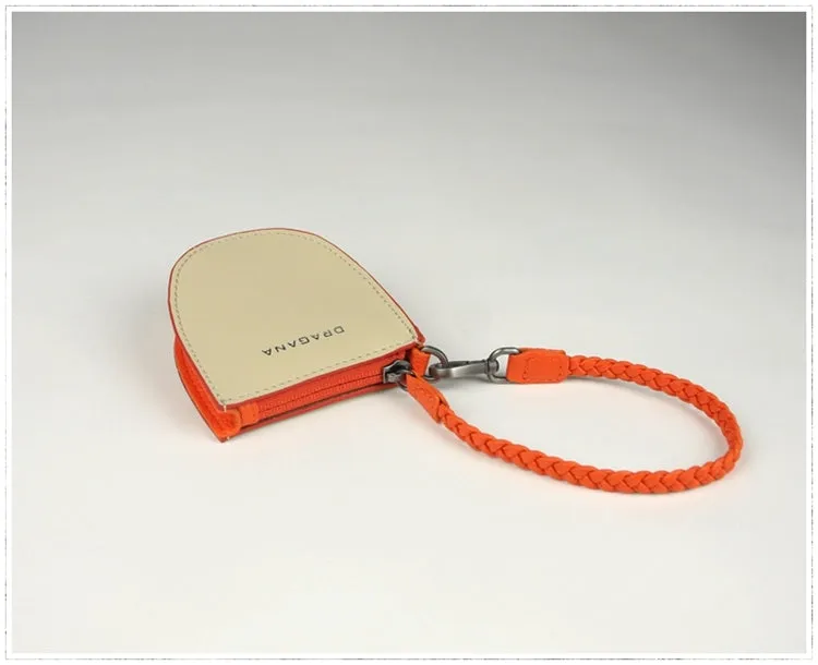 Womens Beige&Black Leather Coin Zip Wallet with Leather Chain Leather Zip Wristlet Purse for Ladies