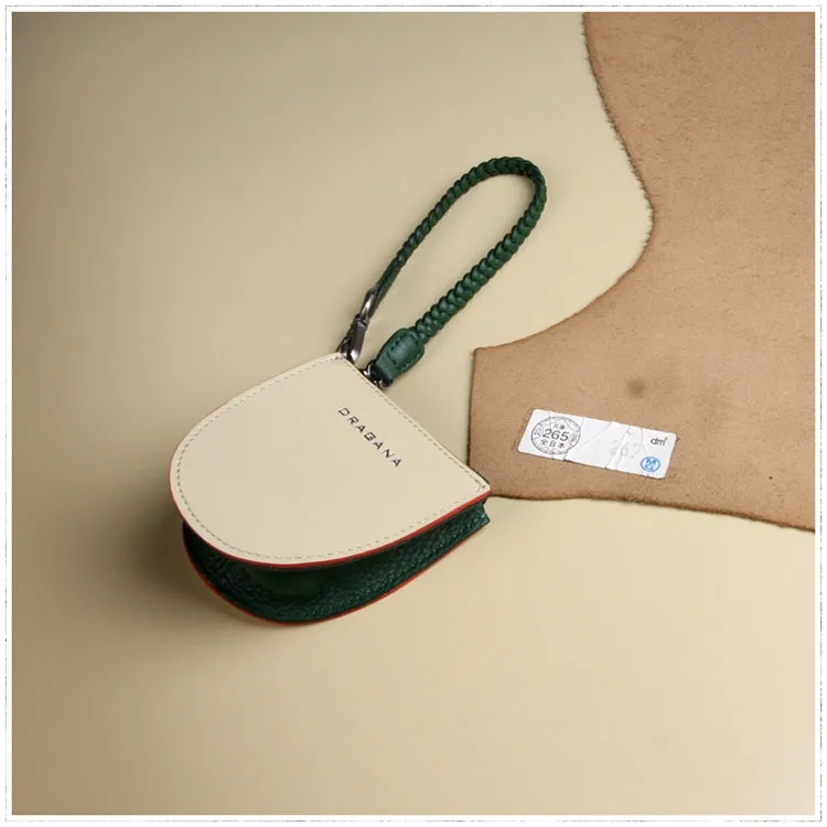 Womens Beige&Coffee Leather Coin Zip Wallet with Leather Chain Leather Zip Wristlet Purse for Ladies