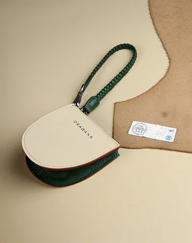 Womens Beige&Coffee Leather Coin Zip Wallet with Leather Chain Leather Zip Wristlet Purse for Ladies