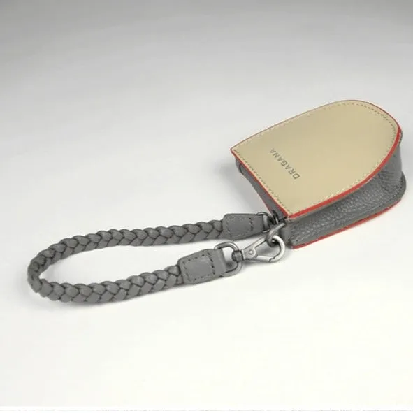 Womens Beige&Gray Leather Coin Zip Wallet with Leather Chain Leather Zip Wristlet Purse for Ladies